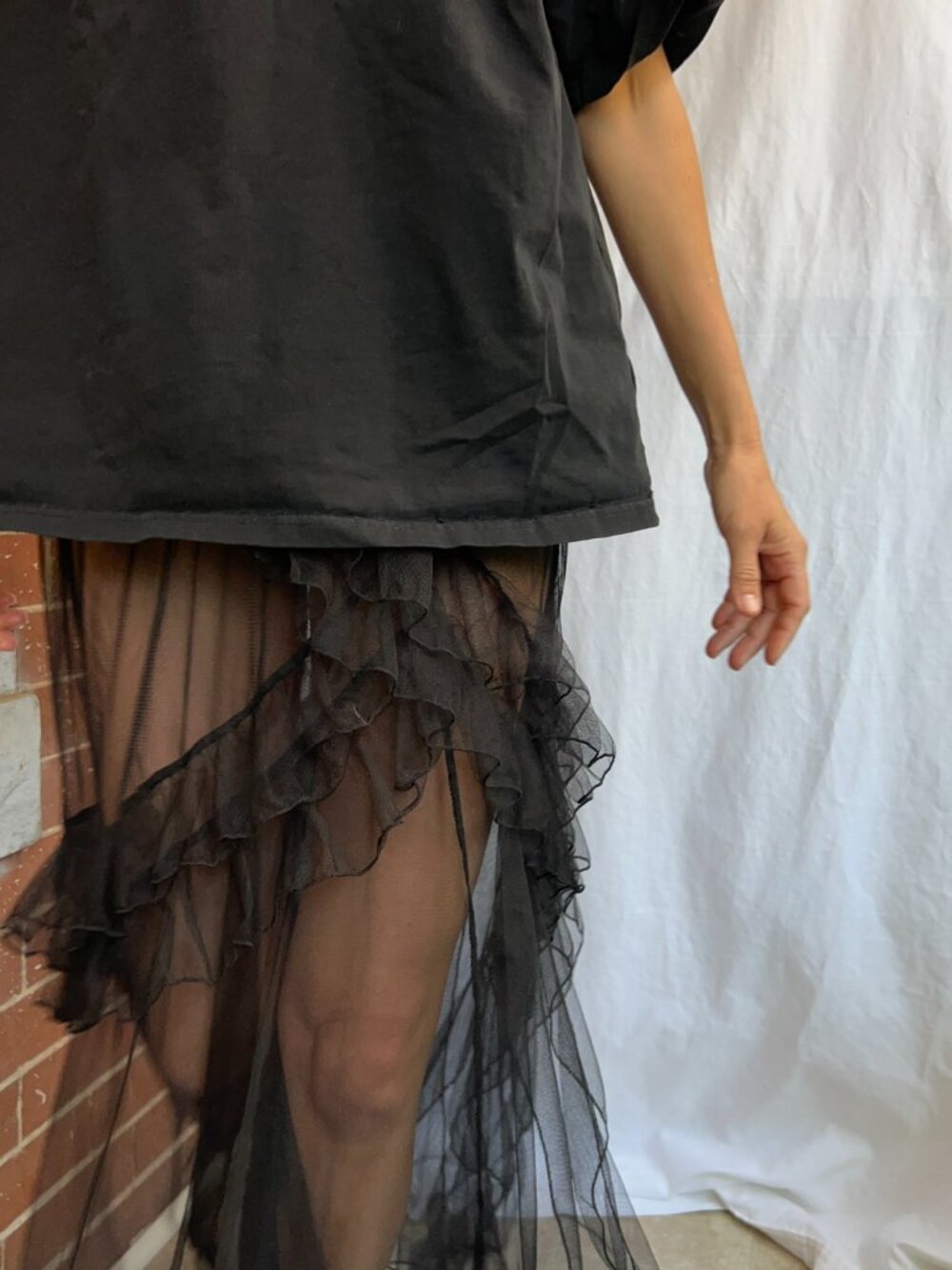 Free People Black Sheer Ruffle Mesh Maxi Skirt XS - Picture 3 of 9